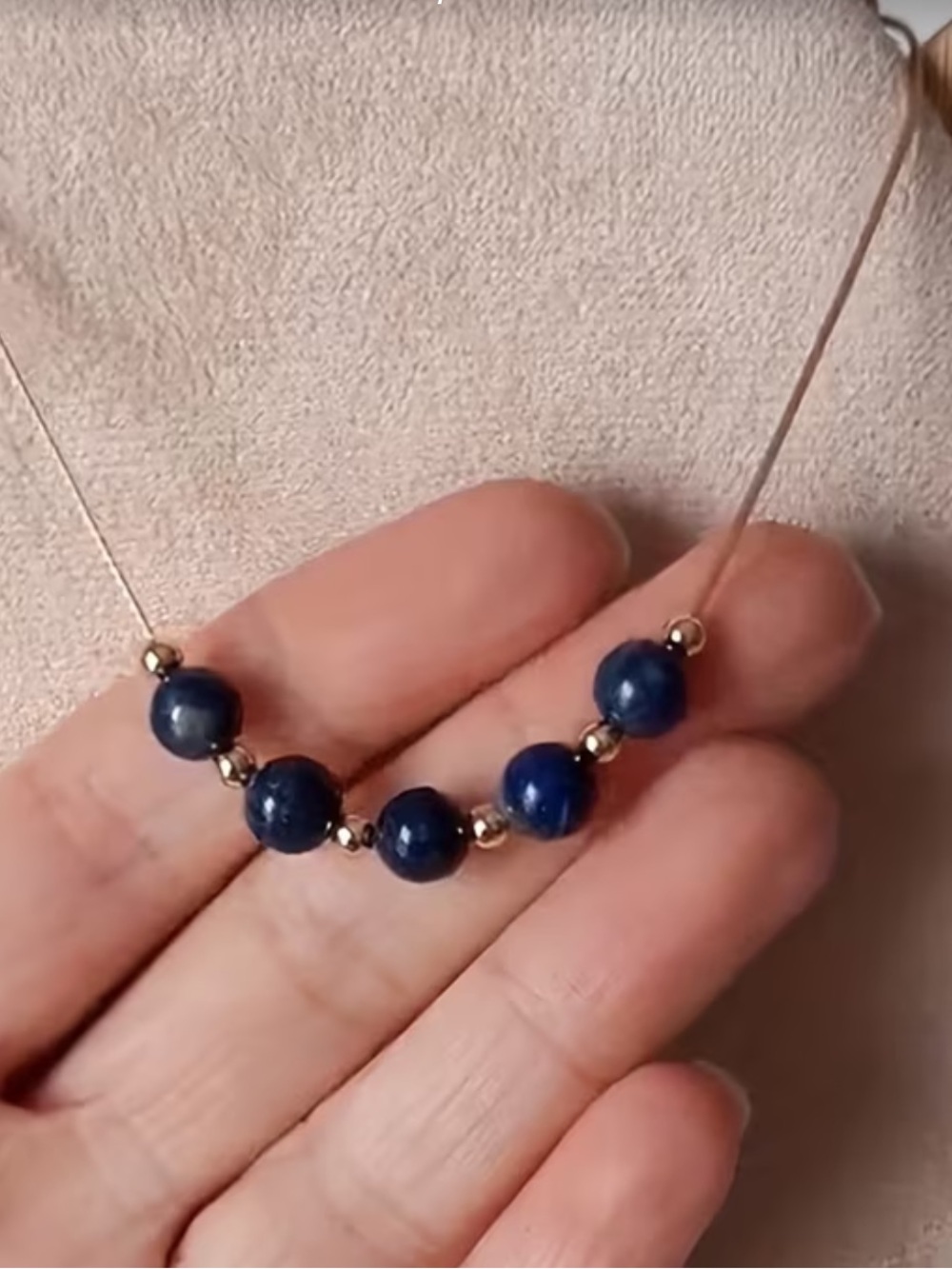 Golden Lapis Lazuli Beaded Necklace  NEW